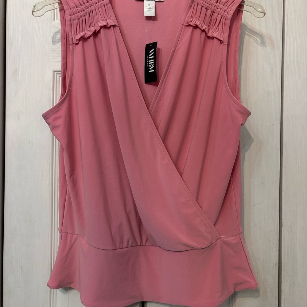Alfani Pink Sleeveless Wrap Peplum Top